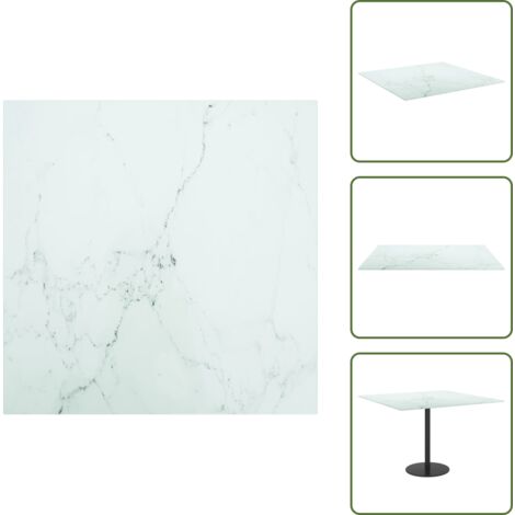 The Living Store Tablero mesa diseño mármol vidrio templado blanco 60x60 cm 6 mm - Mesa de comedor