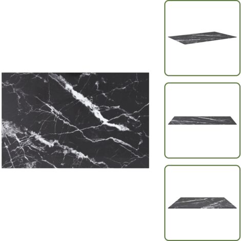 The Living Store Tablero mesa diseño mármol vidrio templado negro 100x62 cm 8 mm - Mesa de comedor