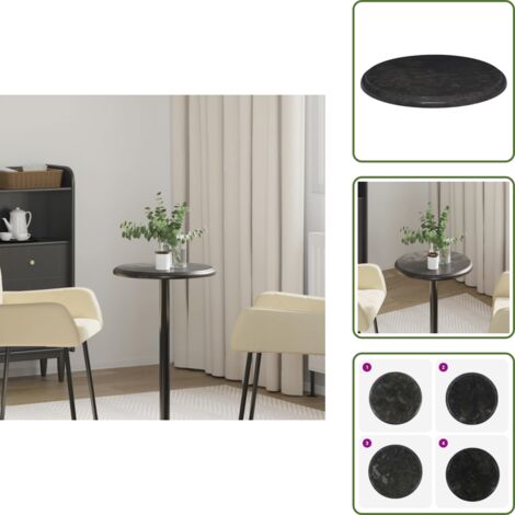 The Living Store Tablero para mesa mármol negro Ø40x2,5 cm - Mármol negro