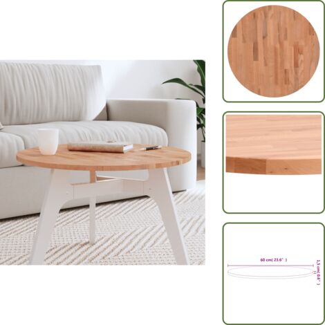 The Living Store Tablero redondo de madera maciza de haya Ø60x1,5 cm - Madera maciza