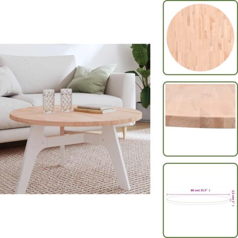 The Living Store Tablero redondo de madera maciza de haya Ø80x2,5 cm - Mesa redonda