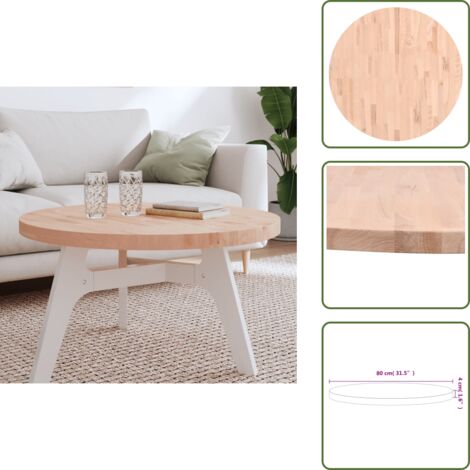 The Living Store Tablero redondo de madera maciza de haya Ø80x4 cm - Mesa redonda