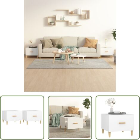 The Living Store Tables basses 2 pcs blanc 50x50x40 cm bois d'ingénierie - Table Basse Blanche - Meuble Salle Séjour - Table D'appoint - Table Côté Canapé - Rangement Tiroir