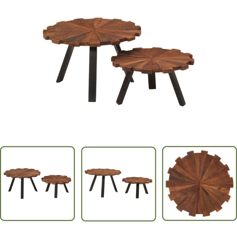 The Living Store - Tables basses 2 pcs bois massif récupéré et fer - Table Basse - Meuble De Salon - Table D'appoint - Table Basse Design - Table