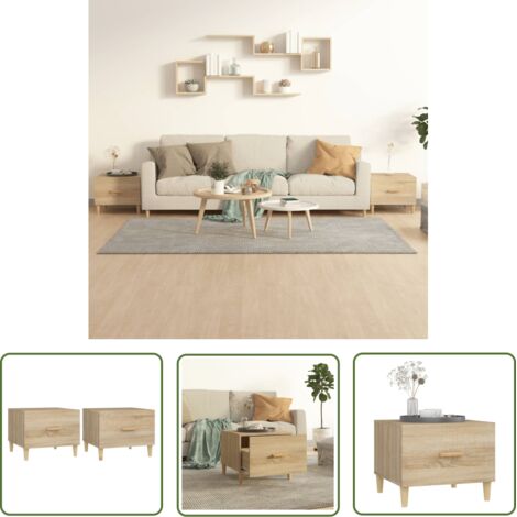 The Living Store Tables basses 2 pcs chêne sonoma 50x50x40 cm bois d'ingénierie - Table Basse - Meuble Salon - Bout De Canapé - Table D'appoint - Table Ronde