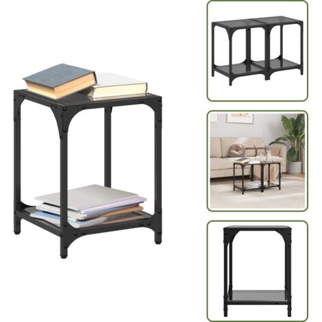 The Living Store Tables basses avec dessus en verre noir 2 pcs 30x30x40 cm acier - Table Basse - Meuble Salon - Table D'appoint - Bout De Canapé - Table En Verre