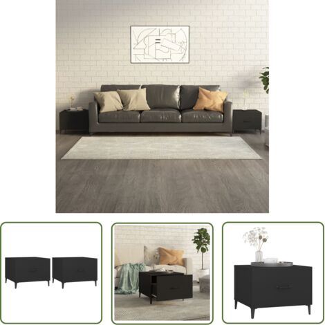 The Living Store Tables basses avec pieds en métal 2 pcs Noir 50x50x40 cm - Table Basse Industrielle - Meuble Design - Table D'appoint Moderne - Ensemble De Tables Basses - Meubles Salon