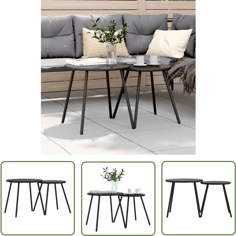 The Living Store - Tables basses de jardin 2pcs rondes noir acier enduit de poudre - Table Basse Jardin - Table Ronde Jardin - Set De Tables Basses