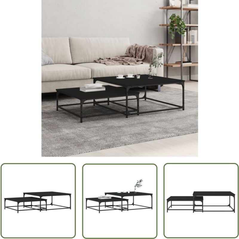 The Living Store - Tables basses gigognes 2 pcs noir bois d'ingénierie - Table Basse - Tables Gigognes - Meuble Salon - Mobilier Moderne - Table