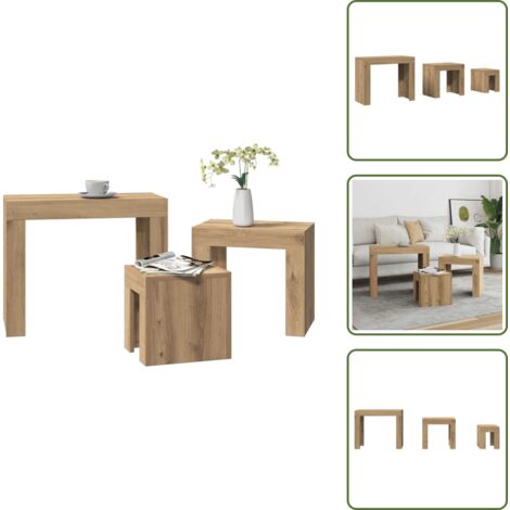 The Living Store Tables basses gigognes 3 pcs chêne artisanal bois d'ingénierie - Tables d'appoint