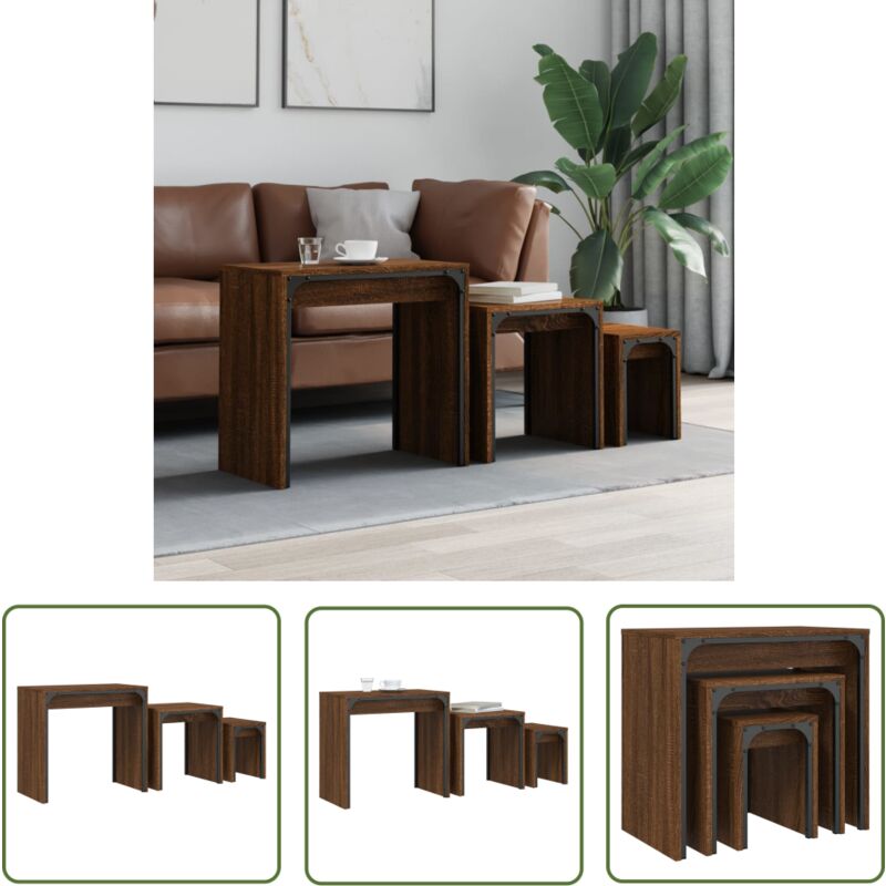 The Living Store Tables basses gigognes 3 pcs chêne marron bois d'ingénierie - Table Basse Gigogne - Meuble Salon - Table D'appoint - Table
