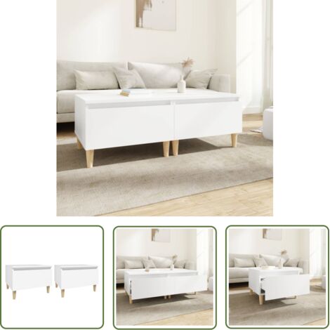 The Living Store Tables d'appoint 2 pcs Blanc 50x46x35 cm Bois d'ingénierie - Table D'appoint - Meuble Design - Style Scandinave - Table Blanche - Table Avec Tiroir