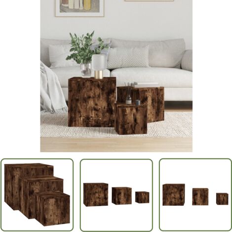 The Living Store Tables d'appoint 3 pcs Chêne fumé Bois d'ingénierie - Table D'appoint - Bout De Canapé - Meuble Salle Séjour - Meubles Design - Table Basse