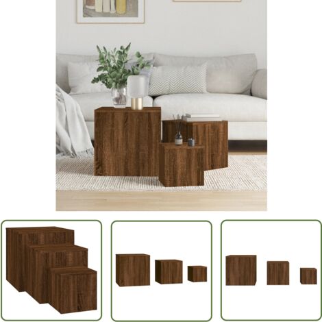The Living Store Tables d'appoint 3 pcs Chêne marron Bois d'ingénierie - Table D'appoint - Bout De Canapé - Meuble Salle Séjour - Meubles Design - Table Basse