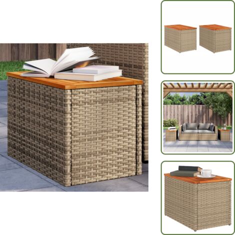 The Living Store Tables d'appoint de jardin 2 pcs beige rotin bois massif - Table D'appoint Jardin - Table Patio - Mobilier De Jardin - Table Extérieure - Table En Rotin