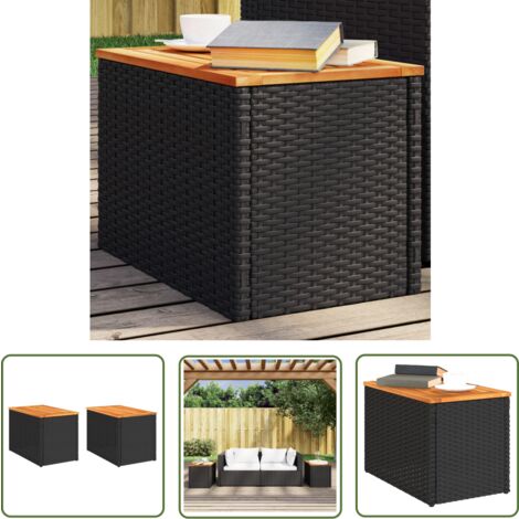 The Living Store Tables d'appoint jardin 2pcs noir 55x34x37 cm rotin bois massif - Table D'appoint Jardin - Table Patio - Mobilier De Jardin - Table Extérieure - Rotin