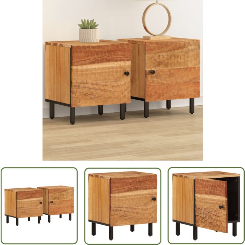 The Living Store - Tables de chevet 2 pcs 40x33x46 cm Bois d'acacia massif - Table De Chevet - Meuble De Chambre - Acacia Massif - Meubles Design