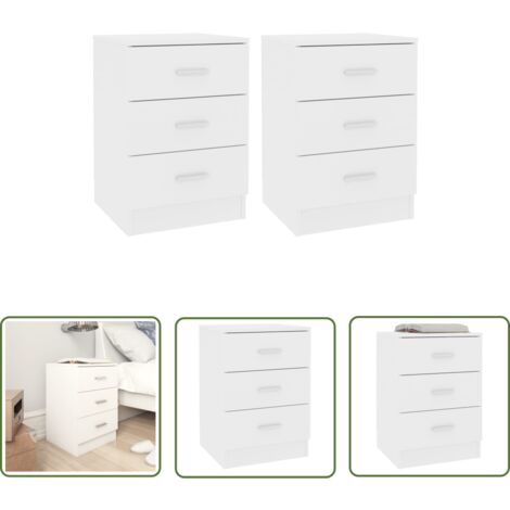 The Living Store Tables de chevet 2 pcs Blanc 38x35x56 cm Bois d'ingénierie - Table De Chevet - Meuble De Chambre - Commode - Tiroir - Blanc
