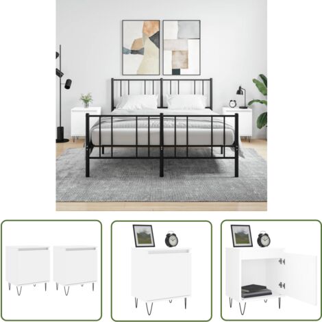 The Living Store Tables de chevet 2 pcs blanc 40x30x50 cm bois d'ingénierie - Table De Chevet - Meuble De Chambre - Table De Nuit - Commode - Rangement Intérieur