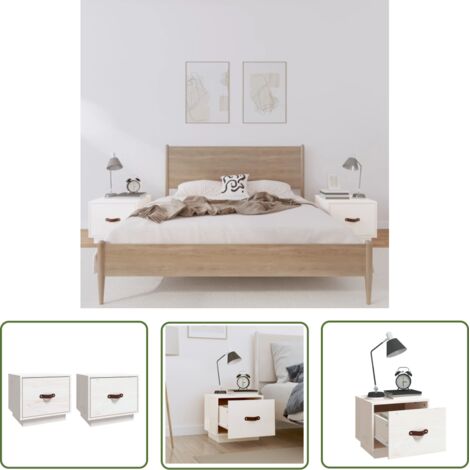 The Living Store Tables de chevet 2 pcs Blanc 40x34x35 cm Bois de pin massif - Table De Chevet - Meuble De Chambre - Commode - Meubles Blancs - Mobilier Moderne