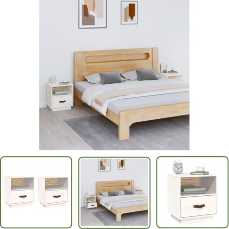 The Living Store Tables de chevet 2 pcs Blanc 40x34x45 cm Bois de pin massif - Table De Chevet - Meuble De Chambre - Table Nuit - Bois Massif - Pin