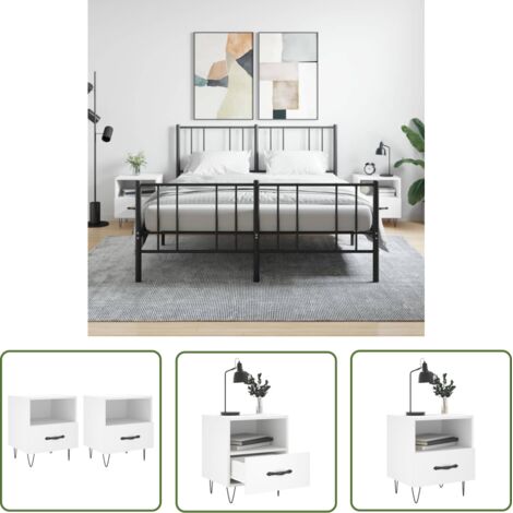 The Living Store Tables de chevet 2 pcs blanc 40x35x47,5 cm bois d’ingénierie - Table De Chevet - Meuble De Chambre - Armoire De Chevet - Commode - Design Moderne