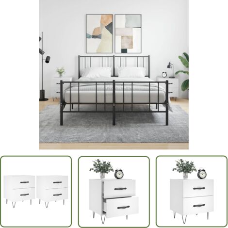 The Living Store Tables de chevet 2 pcs blanc 40x35x47,5 cm bois d’ingénierie - Table De Chevet - Meuble De Chambre - Armoire De Chevet - Commode - Design Moderne