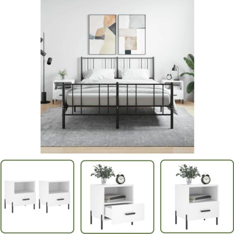 The Living Store Tables de chevet 2 pcs blanc 40x35x47,5 cm bois d’ingénierie - Table De Chevet - Meuble De Chambre - Armoire De Chevet - Commode - Design Moderne