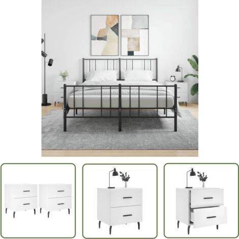 The Living Store Tables de chevet 2 pcs blanc 40x35x47,5 cm bois d’ingénierie - Table De Chevet - Meuble De Chambre - Armoire De Chevet - Commode - Design Moderne