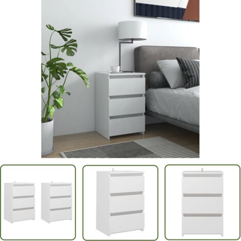 The Living Store Tables de chevet 2 pcs Blanc 40x35x62,5 cm Aggloméré - Table De Chevet - Meuble De Chambre - Commode - Tiroir - Blanc
