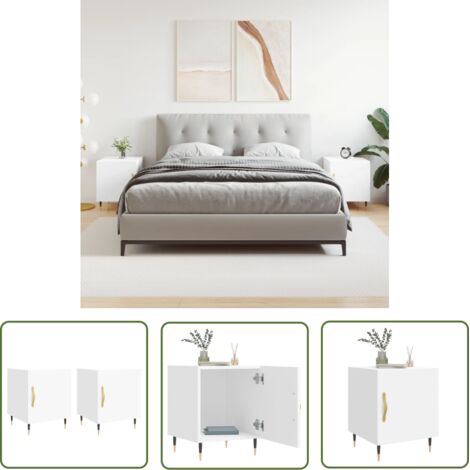 The Living Store Tables de chevet 2 pcs blanc 40x40x50 cm bois d’ingénierie - Table De Chevet - Meuble De Chambre - Armoire De Chevet - Commode - Design Moderne