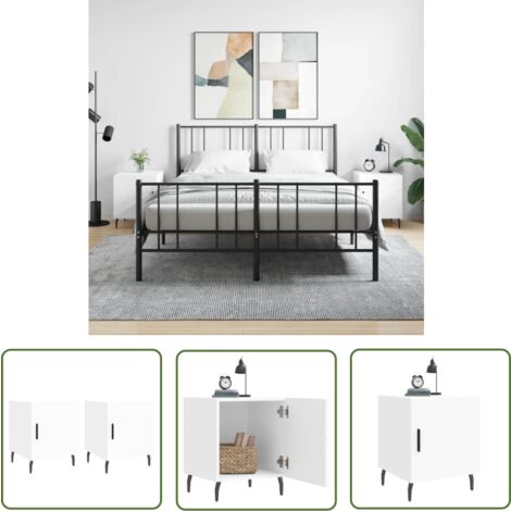 The Living Store Tables de chevet 2 pcs blanc 40x40x50 cm bois d’ingénierie - Table De Chevet - Meuble De Chambre - Armoire De Chevet - Commode - Design Moderne