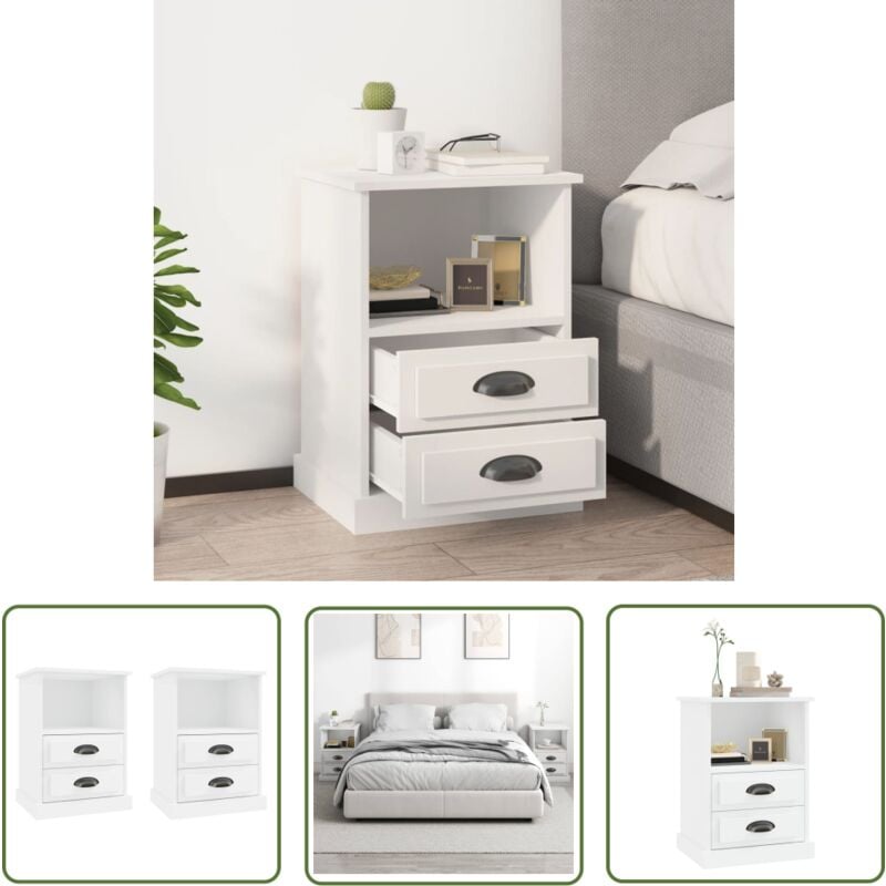 Tables de chevet 2 pcs blanc 43x36x60 cm - Table De Chevet - Meuble De Chambre - Commode - Nuit - Tiroir - The Living Store