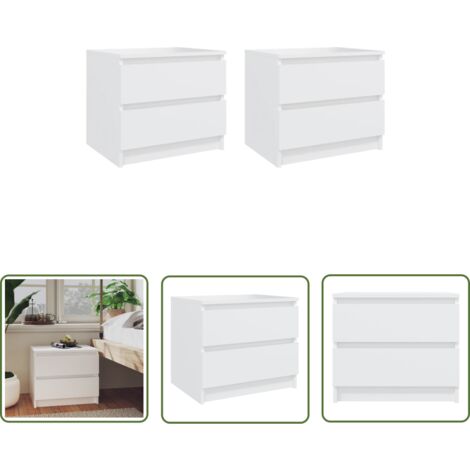 The Living Store Tables de chevet 2 pcs Blanc 50x39x43,5 cm Aggloméré - Table De Chevet - Meuble De Chambre - Commode - Tiroir - Blanc
