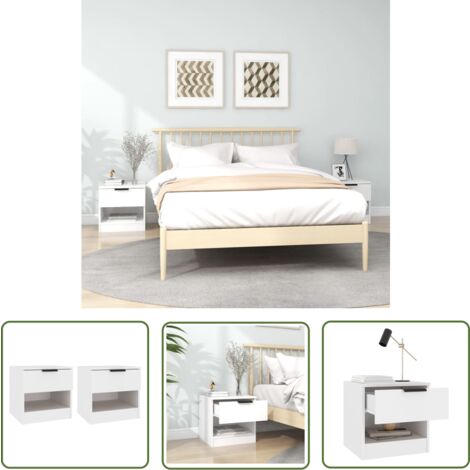 The Living Store Tables de chevet 2 pcs Blanc Bois d'ingénierie - Table De Chevet - Meuble De Chambre - Mobilier Intérieur - Meubles Blancs - Meubles En Bois D'ingénierie