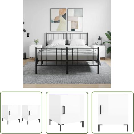 The Living Store Tables de chevet 2 pcs blanc brillant 40x40x50 cm - Table De Chevet - Meuble De Chambre - Armoire De Chevet - Commode - Design Moderne