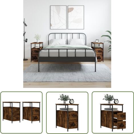 The Living Store Tables de chevet 2 pcs chêne fumé 30x60x60 cm bois d'ingénierie - Table De Chevet - Commode - Mobilier De Chambre - Meuble De Rangement - Décoration Intérieure