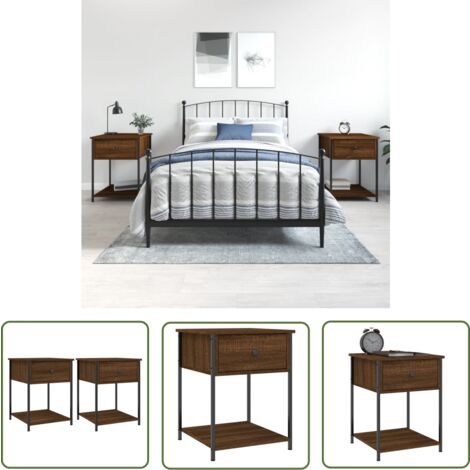 The Living Store Tables de chevet 2 pcs chêne marron 44x45x58 cm bois ingénierie - Table De Chevet - Meuble De Chambre - Commode - Nuit - Étagère Murale