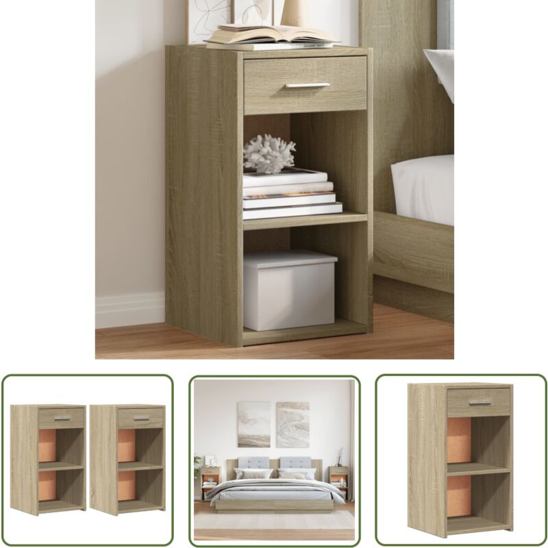 The Living Store - Tables de chevet 2 pcs chêne sonoma 35x34x65 cm bois ingénierie - Table De Chevet - Table De Nuit - Meuble De Chambre - Armoire De