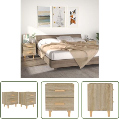 The Living Store Tables de chevet 2 pcs Chêne sonoma 40x35x47,5 cm - Table De Chevet - Meuble De Chambre - Meubles Scandinaves - Table Nuit - Commode