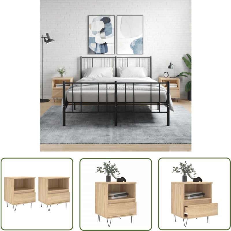 The Living Store - Tables de chevet 2 pcs chêne sonoma 40x35x50 cm bois ingénierie - Tables De Chevet - Meuble De Chambre - Table D'appoint - Table