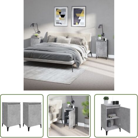 The Living Store Tables de chevet 2 pcs gris béton 40x35x70 cm bois d'ingénierie - Table De Chevet - Meuble De Chambre - Armoire - Commode - Rangement