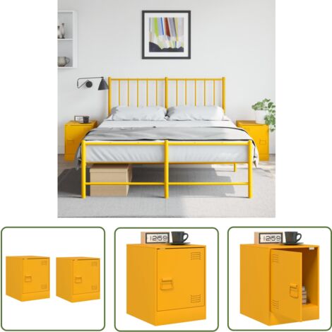 The Living Store Tables de chevet 2 pcs jaune moutarde 34,5x39x44 cm acier - Table De Chevet - Meuble De Chambre - Commode - Étagère Murale - Rangement Intérieur