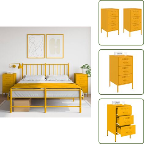 The Living Store Tables de chevet 2 pcs jaune moutarde 36x39x68 cm acier - Table De Chevet Industrielle - Meuble De Chambre - Table De Nuit - Commode - Étagère