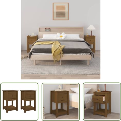 The Living Store Tables de chevet 2 pcs Marron miel 40x35x61,5 cm Pin solide - Table De Chevet - Meuble De Chambre - Commode - Rangement - Bois De Pin