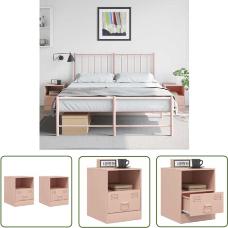 The Living Store Tables de chevet 2 pcs rose 34,5x39x44 cm acier - Table De Chevet - Meuble De Chambre - Table Nuit - Commode - Rangement