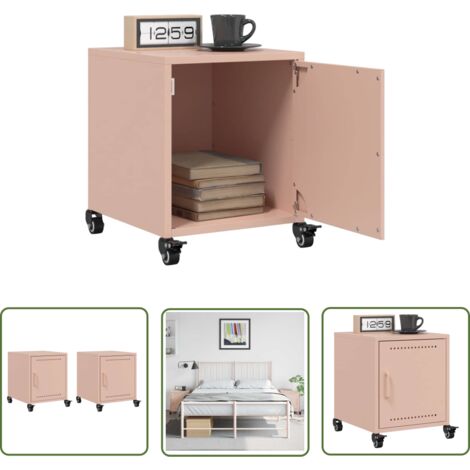 The Living Store Tables de chevet 2 pcs rose 36x39x43,5 cm acier - Table De Chevet - Meuble De Chambre - Table Nuit - Commode - Rangement