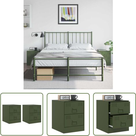 The Living Store Tables de chevet 2 pcs vert 34,5x39x44 cm acier - Table De Chevet - Meuble De Chambre - Table Nuit - Meuble Design - Mobilier Moderne