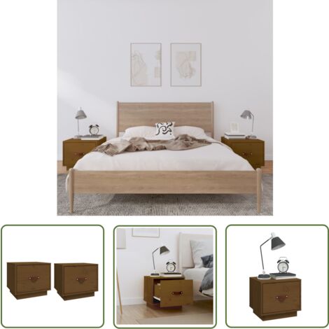 The Living Store Tables de chevet 2pcs Marron miel 40x34x35cm Bois de pin massif - Table De Chevet - Meuble De Chambre - Meubles En Bois - Mobilier Moderne - Commode