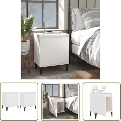 The Living Store Tables de chevet avec pieds en métal blanc 40x30x50 cm - Table De Chevet Industrielle - Meuble De Chambre - Table De Nuit Blanche - Table Latérale Design - Rangement Tiroir